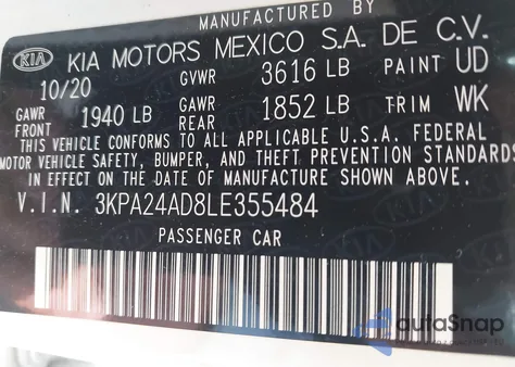 2020 Kia Rio S from USA, damaged, VIN 3KPA24AD8LE355484